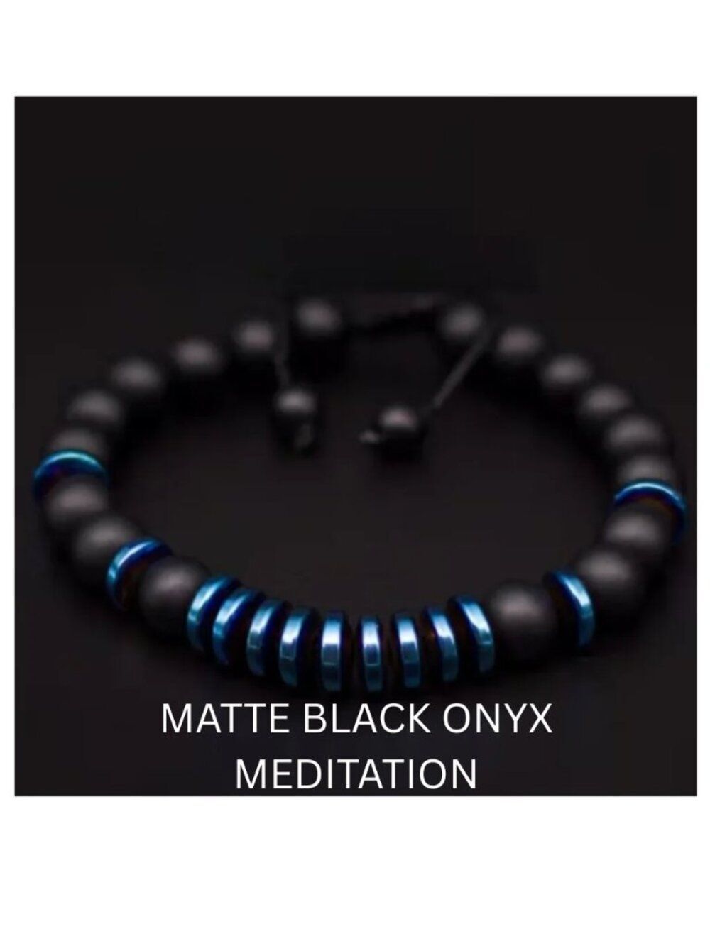 Men's Bracelet Matte Black Onyx Blue Hematite Protection Yoga Meditation Unisex
